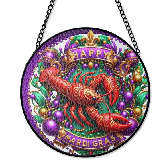 Mardi Gras Crayfish Purple Louisiana Crawfish Stained Glass Suncatcher Bourbon Street Party Decor