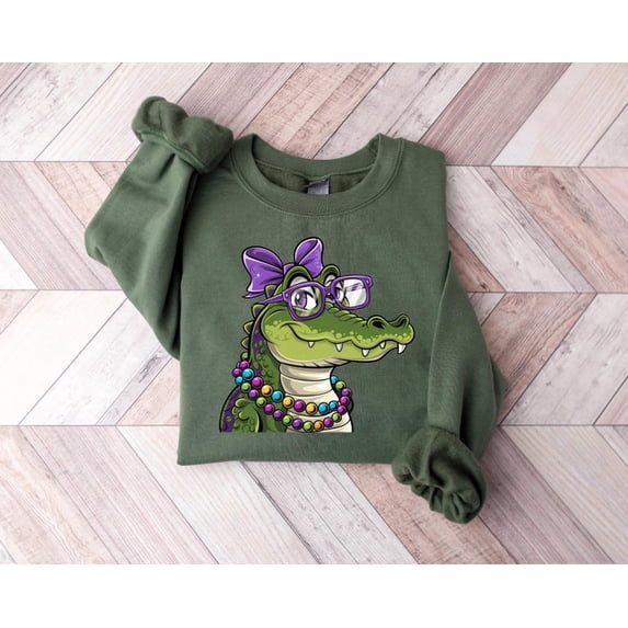 Mardi Gras Crocodile Sweatshirt, Women Mardi Gras Sweatshirt, Mardi Gras Alligator Shirt, Fat Tuesday Shirt, Mardi Gras Carnival Shirt