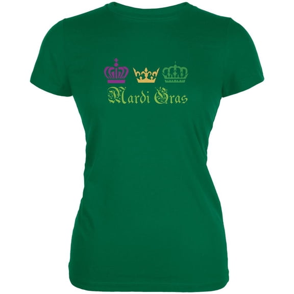 Mardi Gras Crowns Kelly Green Juniors Soft T-Shirt - Large