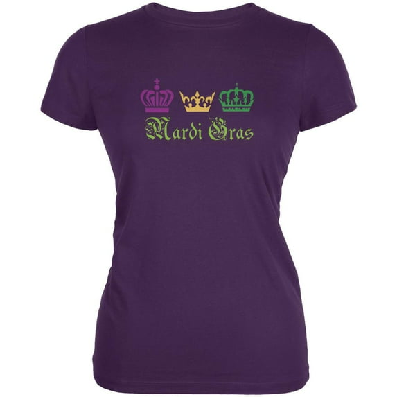 Mardi Gras Crowns Purple Juniors Soft T-Shirt - X-Large
