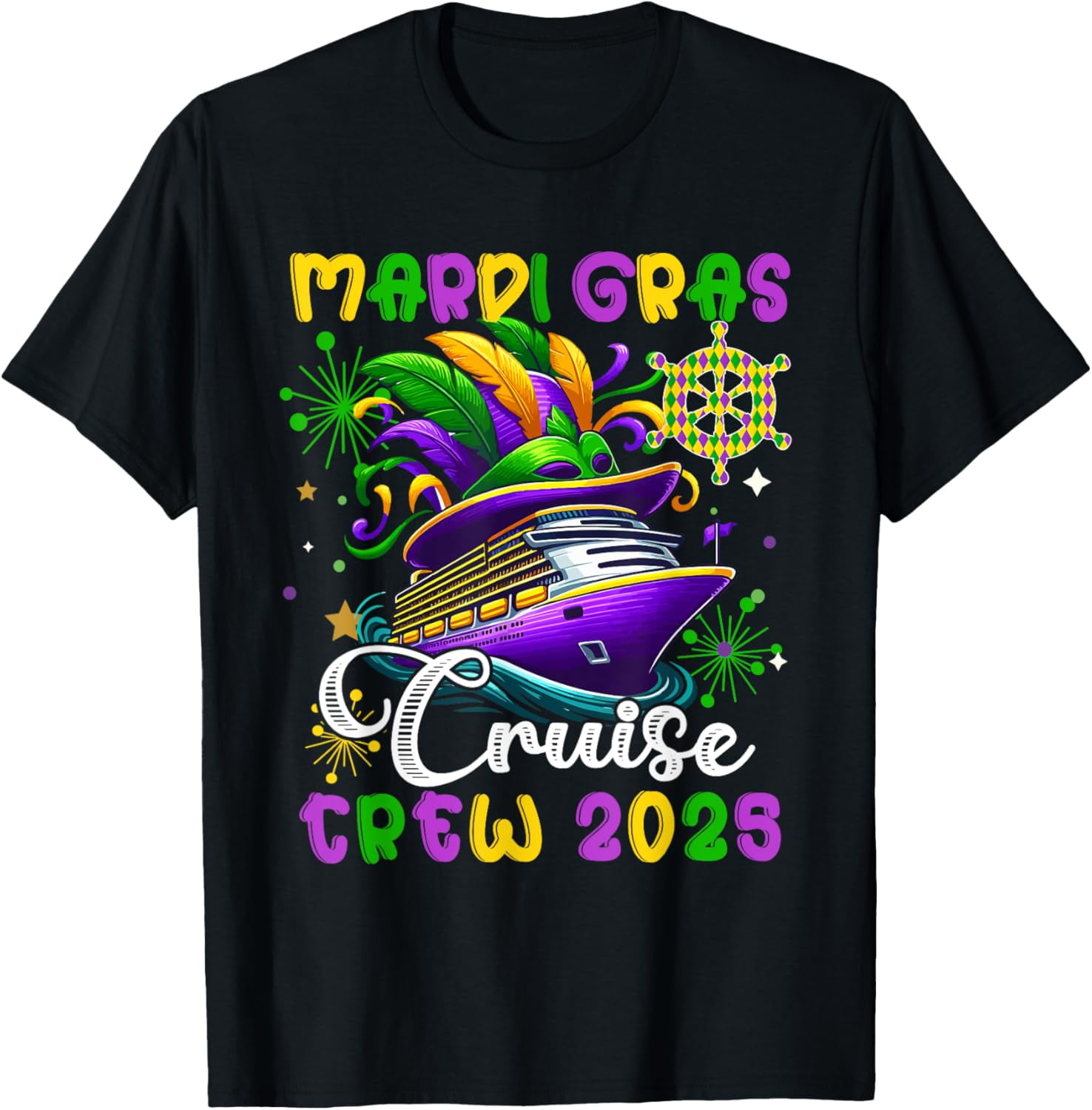Mardi Gras Cruise Crew 2025 Colorful Cruise Ship Masked TShirt