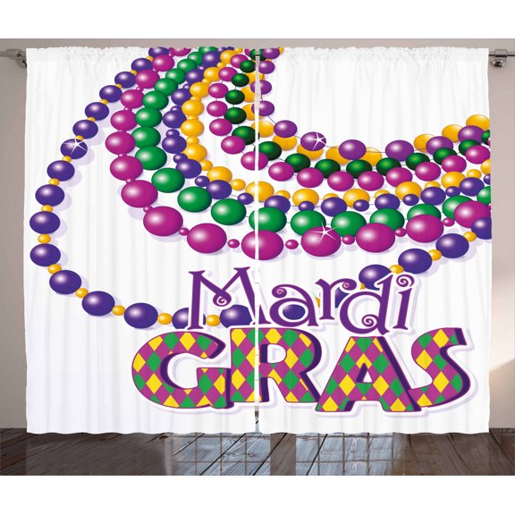Ambesonne Mardi Gras Curtains 2 Panel Set, Party Beads Patterns, 108" x 84", Multicolor