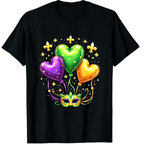 Mardi Gras Cute Hearts Fleur De Lis Graphic Crew Neck Short Sleeve T-Shirts (Men's, Women's)