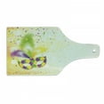 thumbnail image 1 of Mardi Gras Cutting Board, Festival with Ornamental Feathers Colorful Dots Party, Decorative Tempered Glass Cutting and Serving Board, Wine Bottle Shape, Yellow Green Purple, by Ambesonne, 1 of 1