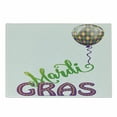 thumbnail image 1 of Mardi Gras Cutting Board, Illustration of Cartoon Mardi Gras Color Balloon with Swirl Ribbon, Decorative Tempered Glass Cutting and Serving Board, Small Size, Purple Green Yellow, by Ambesonne, 1 of 1