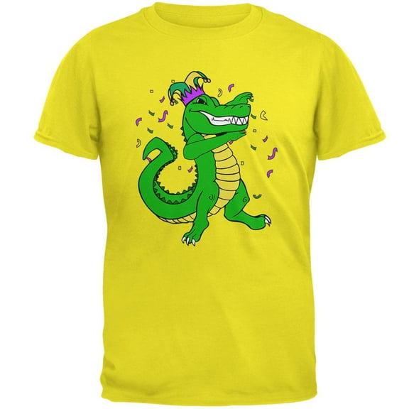 Mardi Gras Dabbing Alligator Jester Mens T Shirt Bright Yellow MD
