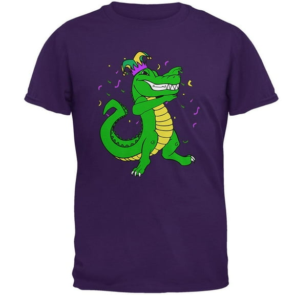 Mardi Gras Dabbing Alligator Jester Mens T Shirt Purple MD