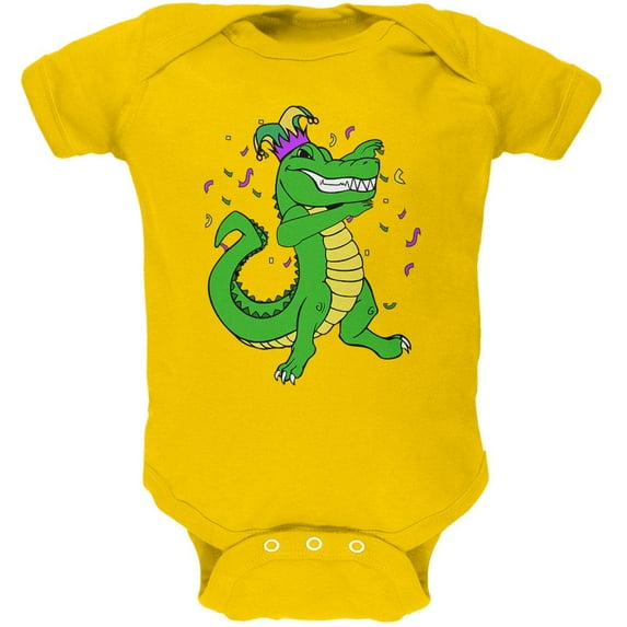 Mardi Gras Dabbing Alligator Jester Soft Twins Baby One Piece Yellow 9-12 M