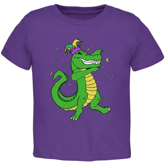 Mardi Gras Dabbing Alligator Jester Toddler T Shirt Purple 3T