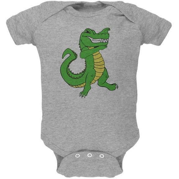 Mardi Gras Dabbing Alligator Soft Baby One Piece Heather 0-3 M