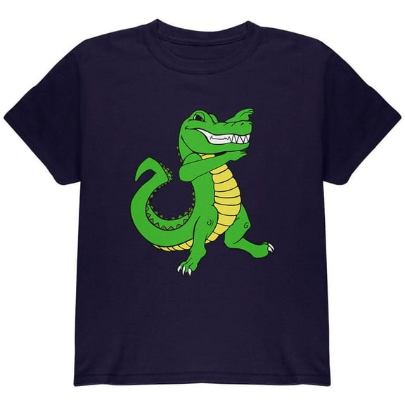 Mardi Gras Dabbing Alligator Youth T Shirt Navy YSM