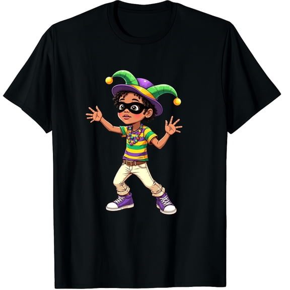 Mardi Gras Dabbing Funn Jester Hat Graphic Crew Neck Short Sleeve T-Shirts (Men's, Women's)
