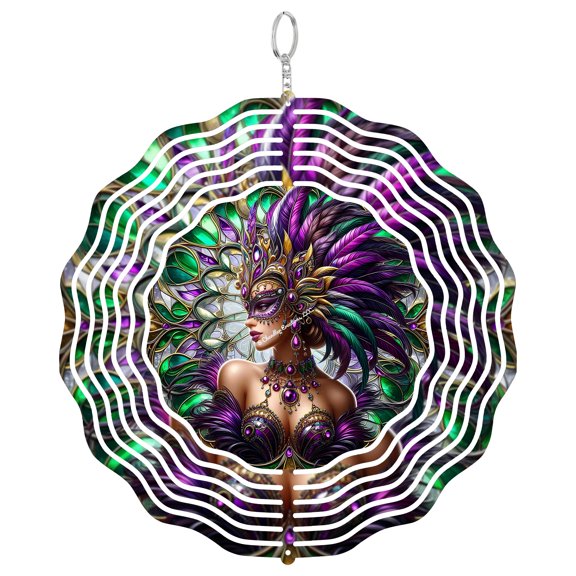 Mardi Gras Dancer Mask 3D Wind Spinner Carnival Party Celebration Hanging Art