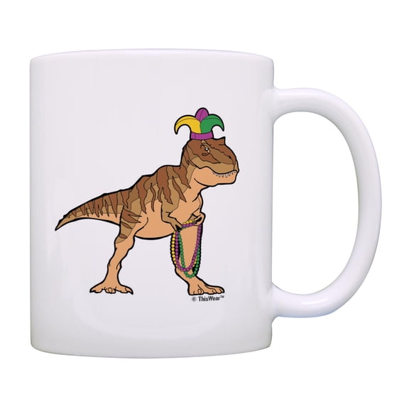 Mardi Gras Decor Mardi Gras T-Rex 11oz Ceramic Coffee Mug T-Rex