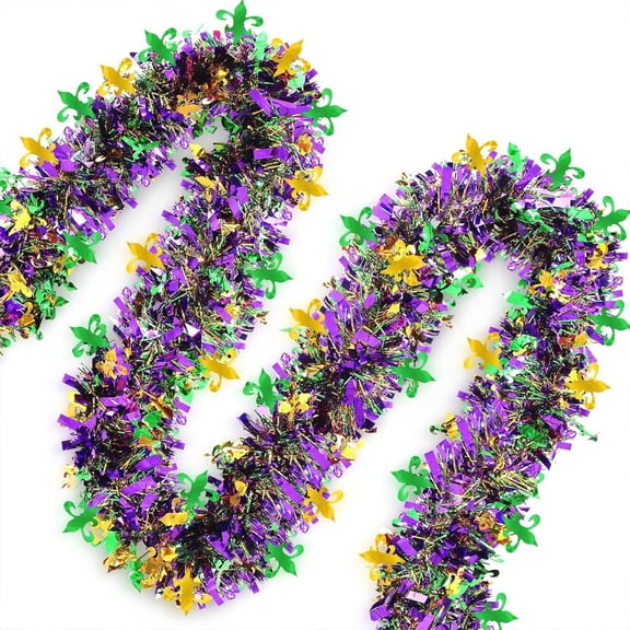 Mardi Gras Decorations 6.5 Feet Mardi Gras Tinsel Garland Decoration Green Purple and Gold Metallic Foil Decorations Festooning Garland for Mardi Gras Party Carnival Indoor Outdoor Party Supplies