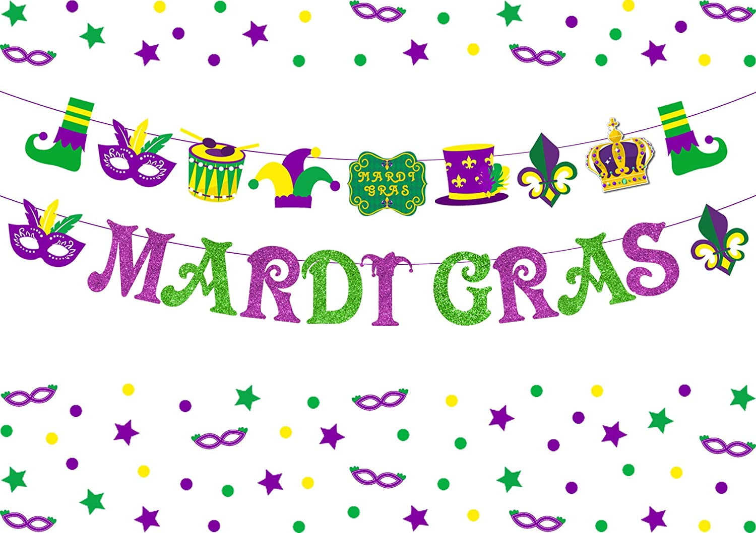 Mardi Gras Decorations Mardi Gras Banner Garland Glittery for New Orleans  Masquerade Party Supplies Gold Purple Green Mardi Gras Outdoor Indoor