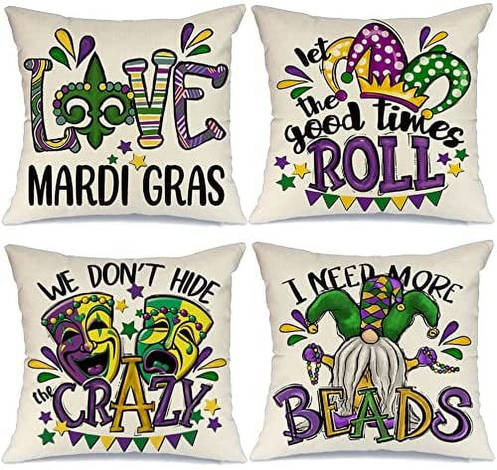 Mardi Gras Decorations Pillow Covers, LONGRV 18 x 18 Inch Mardi Gras Fleur de Lis Throw Pillow