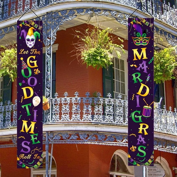 Mardi Gras Decorations Porch Sign, Niyattn Mardi Gras Banner New Orleans Party Decorations Mardi Gras Hanging Welcome Sign Garland for Home Masquerade Party Outdoor Indoor Decor, 71 x 12 Inch