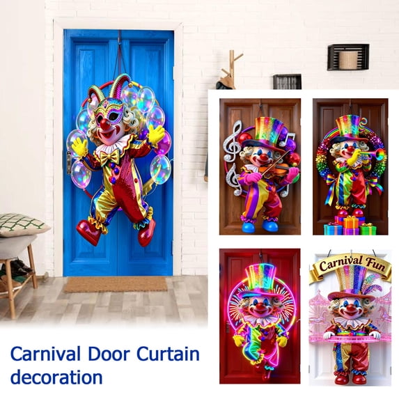 Mardi Gras Decorative Door Curtain, Carnival Party Hanging Panel, Festive Party Curtain - Grommeted With Ribbon, 36X72 Inches, Easy Hanging Decoration - For Mardi Gras Festivals,