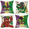 thumbnail image 1 of Mardi Gras Decorative Throw Pillow Covers 18 x 18 Set of 4, Crawfish Alligator Mask Fleur De Lis New Orleans Carnival Outdoor Pillowcase, Beads Please Masquerade Cushion Case Home Decor, 1 of 6