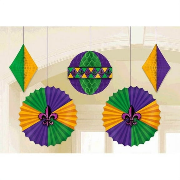 Mardi Gras Deluxe Hanging Decorations (5pc)