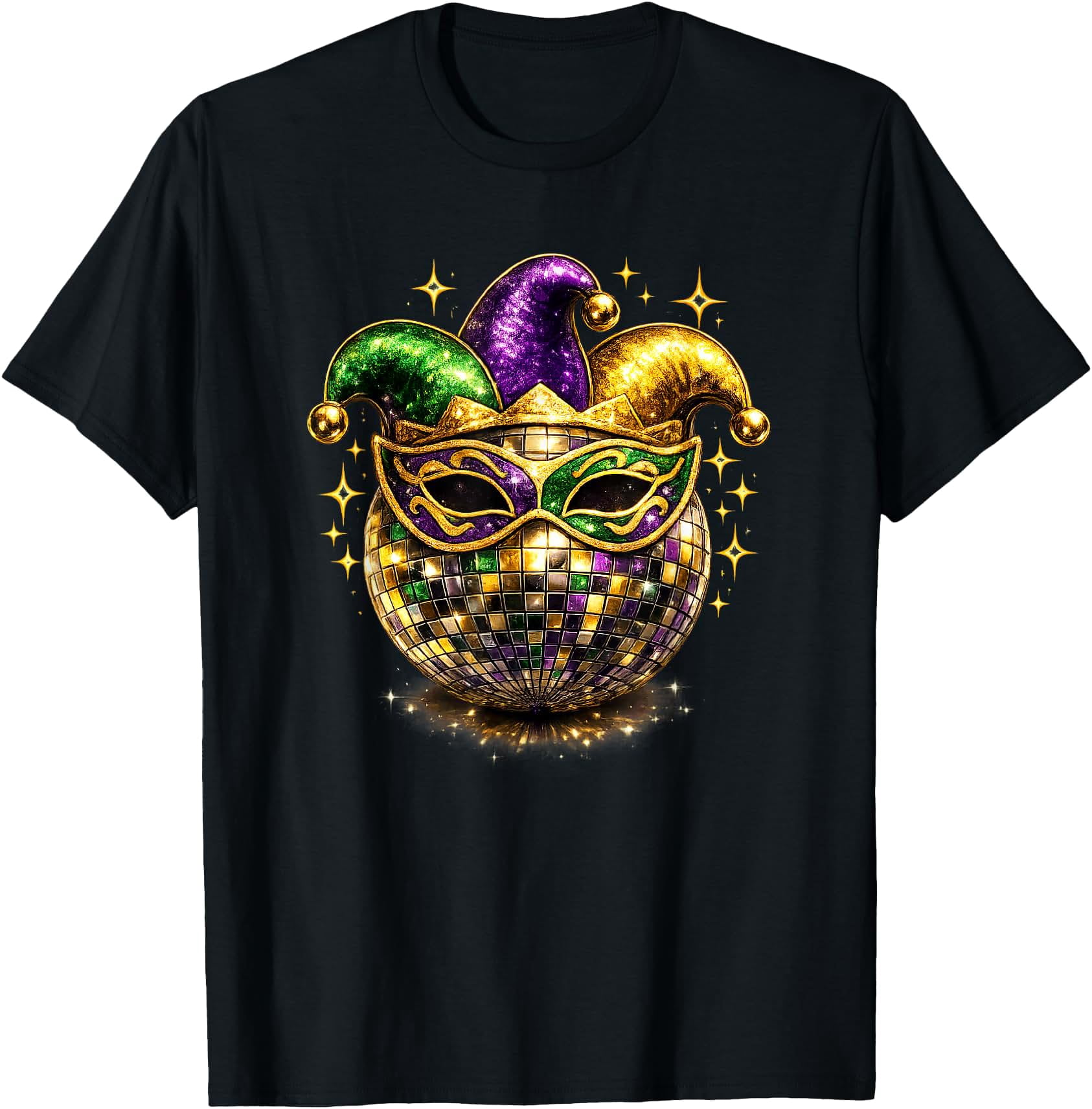 Golden Mask Project Mardi Gras – Disco Ball Luxury Golden Beads Mask Feathers T-Shirt ...