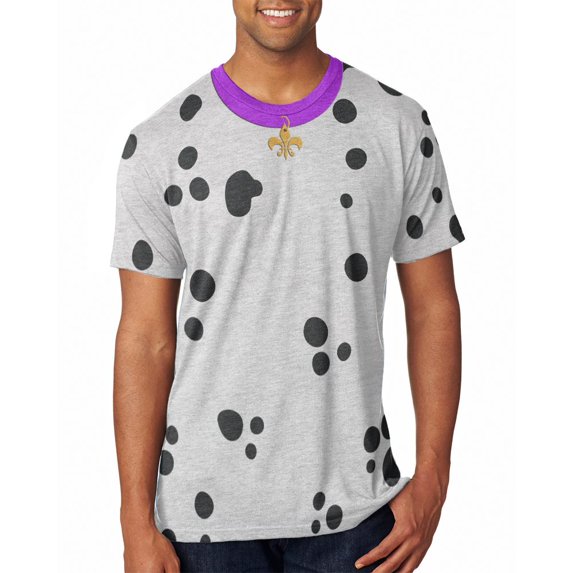 Mardi Gras Dog Dalmatian Costume Purple Collar Fleur De Lis All Over Mens T Shirt Heather White LG