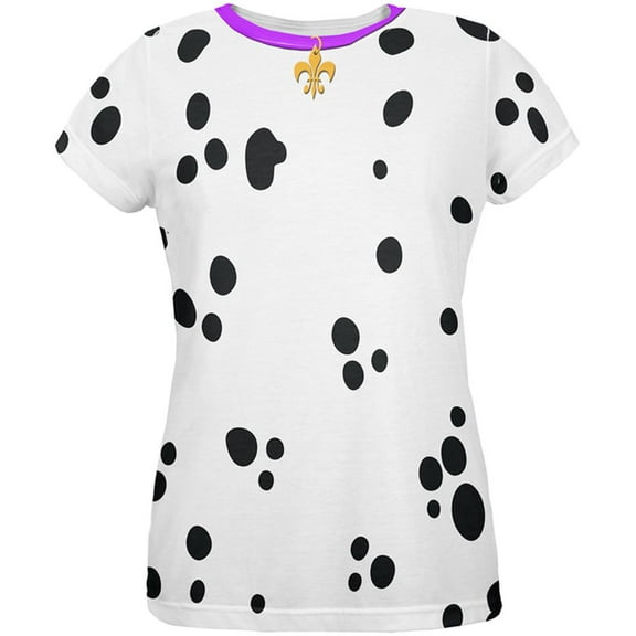 Mardi Gras Dog Dalmatian Costume Purple Collar Fleur De Lis All Over Womens T Shirt Multi MD