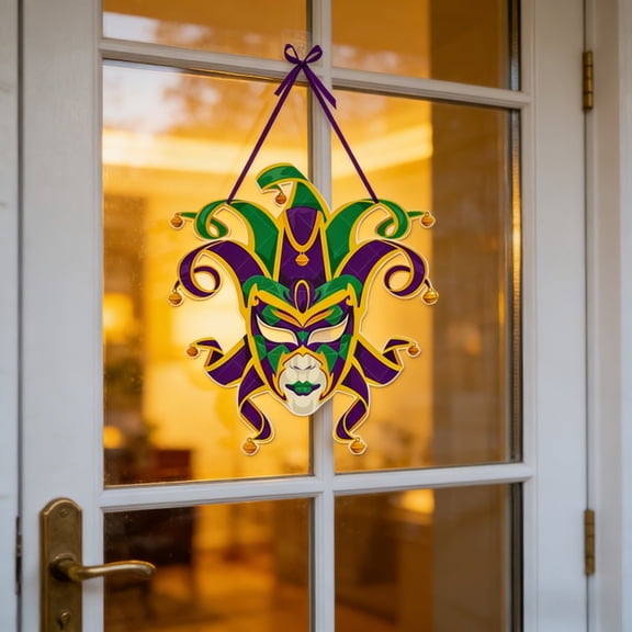 Mardi Gras Door Hanger, Mardi Gras Decorations Outdoor Wreath, Masquerade Carnival Sign, Wooden Front Door Wreath Decor, Outdoor Porch & Wall Decoration