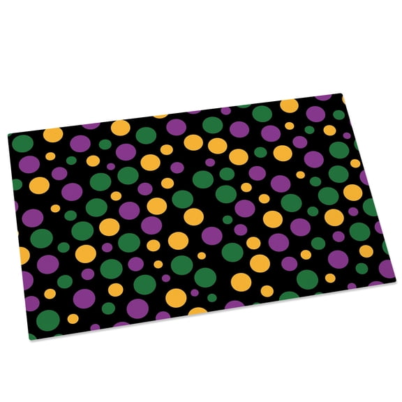 Mardi Gras Door Mat 16x24 Inch Carnival Purple Yellow Green Dots Black Texture Entryway Rug with Non-Slip Rubber, Front Door Mat Indoor Floor Mats for Living Room Bathroom Bedroom Home Office