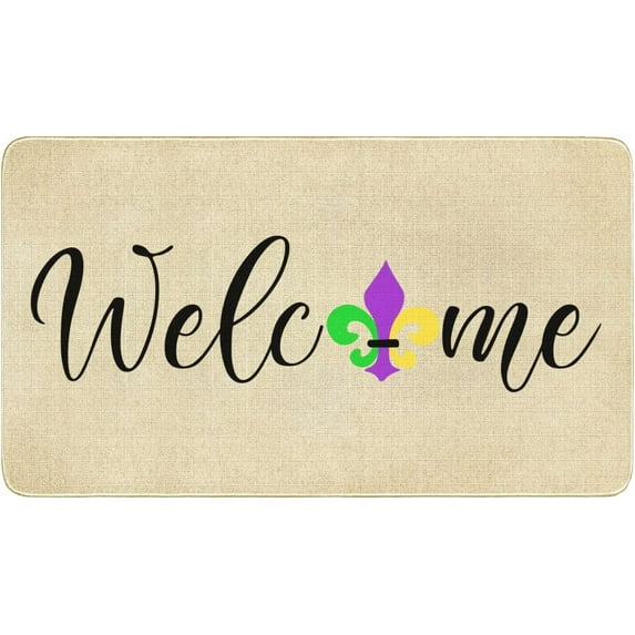 Mardi Gras Door Mat,Fleur De Lis Indoor Outdoor Non-Slip Mardi Gras Doormat,Entryway Front Porch Mardi Gras Welcome Mat for Entrance Decor,30" x 17"