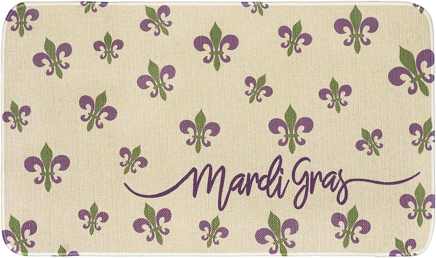 Mardi Gras Door Mat Welcome Doormat Fleur de Lis Decor Kitchen Mats Home Party Outdoor Entrance Non-Slip Rubber Home Kitchen Mats 30" X 17"