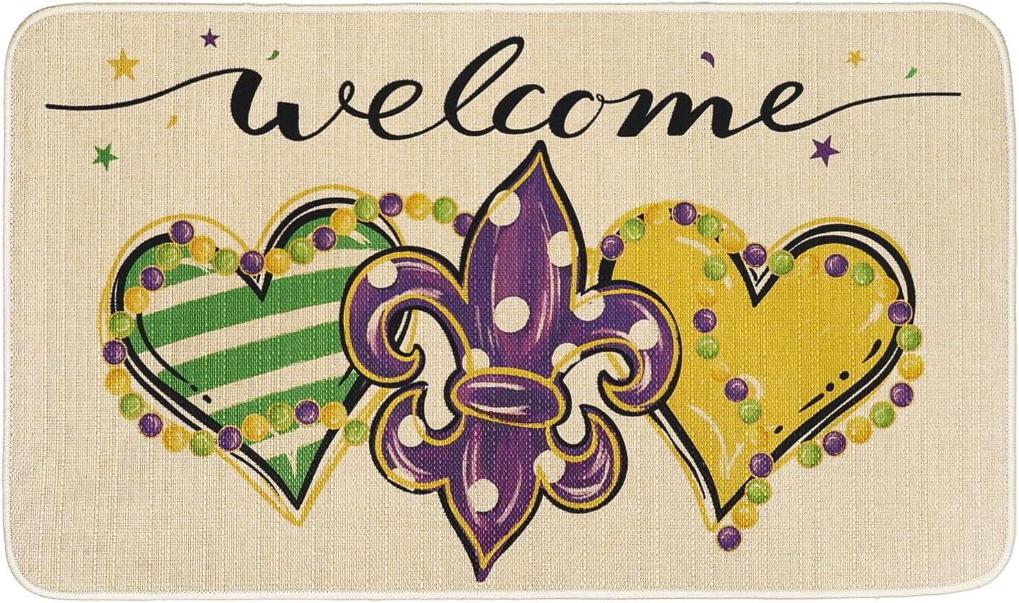 Mardi Gras Door Mat Welcome Doormat Fleur de Lis Decor Kitchen Mats Home Party Outdoor Entrance Non-Slip Rubber Home Kitchen Mats 30" X 17"
