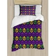 thumbnail image 1 of Mardi Gras Duvet Cover Set, Antique Old Fashioned Motifs in Mardi Gras Holiday Colors Tile Pattern, Decorative 2 Piece Bedding Set with 1 Pillow Shams, Twin Size, Purple Green Yellow, by Ambesonne, 1 of 3