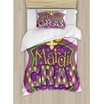 thumbnail image 1 of Mardi Gras Duvet Cover Set, Blazon Design Mardi Gras Inscription and Fleur de Lis, Decorative 2 Piece Bedding Set with 1 Pillow Shams, Twin Size, Purple Yellow Green, by Ambesonne, 1 of 3