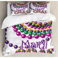 thumbnail image 1 of Mardi Gras Duvet Cover Set King Size, Colorful Beads Party Necklaces with Mardi Gras Calligraphy Patterned Design, Decorative 3 Piece Bedding Set with 2 Pillow Shams, Multicolor, by Ambesonne, 1 of 3