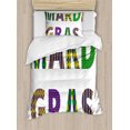 thumbnail image 1 of Mardi Gras Duvet Cover Set, Lettering with Traditional Patterns Dots Checkered Motif Lily Flowers, Decorative 2 Piece Bedding Set with 1 Pillow Shams, Twin Size, Purple Green Yellow, by Ambesonne, 1 of 3