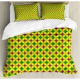 thumbnail image 1 of Mardi Gras Duvet Cover Set, Retro Pattern with Star Circular Motifs Masquerade Design, Decorative 3 Piece Bedding Set with 2 Pillow Shams, King Size, Purple Fern Green Yellow, by Ambesonne, 1 of 3
