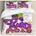 thumbnail image 1 of Mardi Gras Duvet Cover Set, Traditional Holiday Theme Colorful Fluffy Feathers Crown, Decorative 3 Piece Bedding Set with 2 Pillow Shams, Queen Size, Purple Hot Pink Green, by Ambesonne, 1 of 3