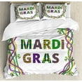 thumbnail image 1 of Mardi Gras Duvet Cover Set, Vivid Beads Circular Frame with Lettering Traditional Patterns Print, Decorative 3 Piece Bedding Set with 2 Pillow Shams, Calking Size, Purple Green Yellow, by Ambesonne, 1 of 3