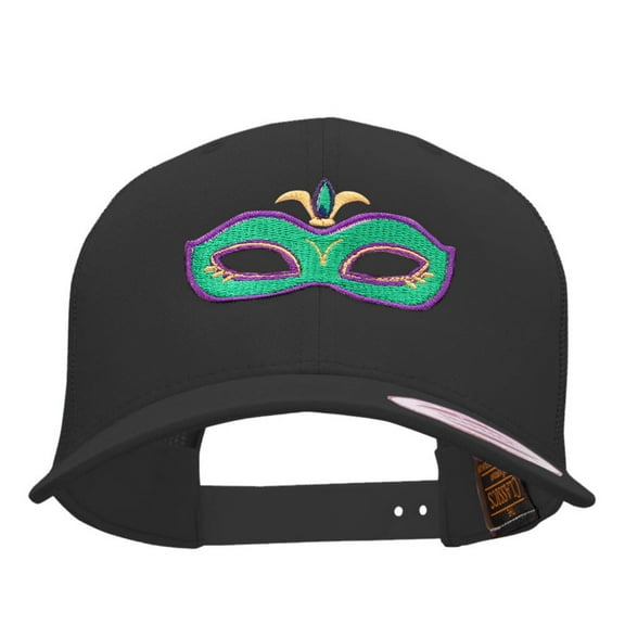Mardi Gras Elegant Mask Embroidered Retro Trucker Cap - Black OSFM