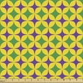 thumbnail image 1 of Ambesonne Mardi Gras Fabric by the Yard Upholstery, Retro Pattern Stars, 3 Yards, Purple Fern Green Yellow, 1 of 4