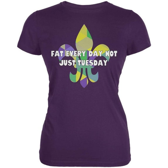 Mardi Gras Fat Tuesday Everyday Juniors Soft T Shirt Purple SM