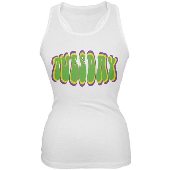 Mardi Gras - Fat Tuesday Mardi Gras White Juniors Soft Tank Top - Large