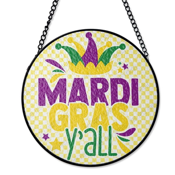 Mardi Gras Fat Tuesday Suncatcher Stained Glass Style, UV Printed Glass, Carnival Celebration Decor, Round