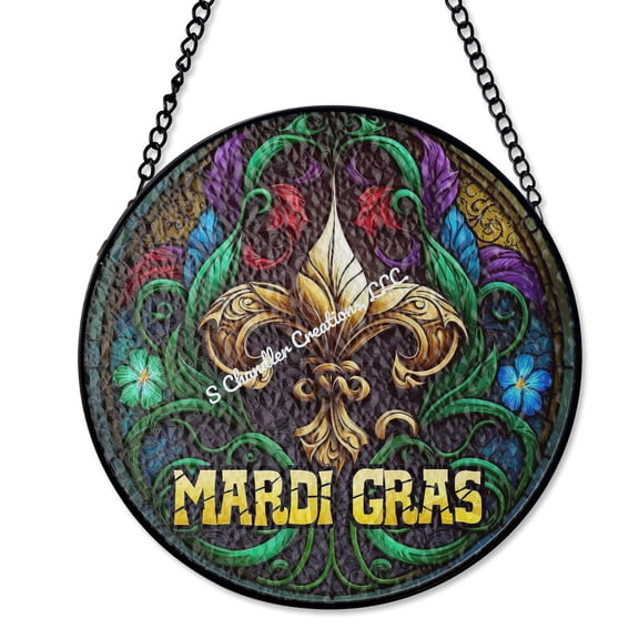 Mardi Gras Faux Stained Glass Suncatcher Window Hanging Decor Multi-Color
