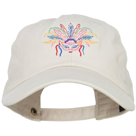 Mardi Gras Feather Mask Embroidered Washed Cap - Beige OSFM