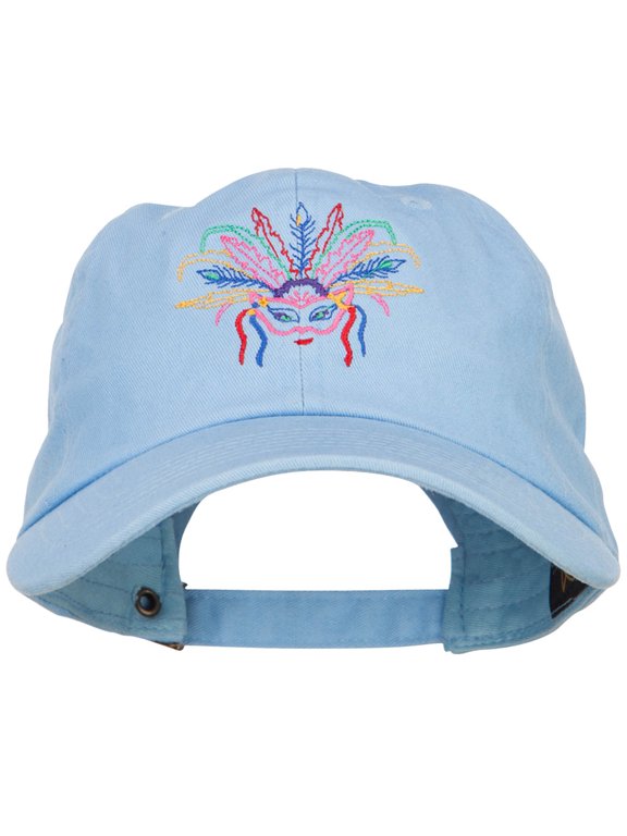 Mardi Gras Feather Mask Embroidered Washed Cap - Blue OSFM