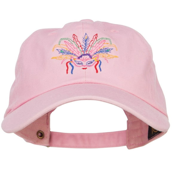 Mardi Gras Feather Mask Embroidered Washed Cap - Lt Pink OSFM