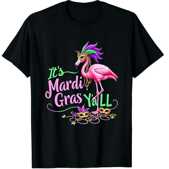 Mardi Gras Flamingo Hawaiian Tropical Party Graphic Crew Neck Short Sleeve T-Shirts (Men's, Women's)